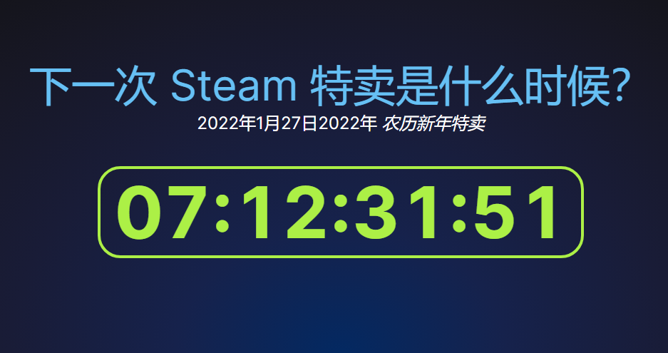 Steam2022春节优惠活动预计1月28日开启