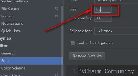 PyCharm如何修改字体大小？PyCharm修改字体大小的方法截图