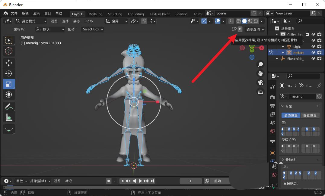 Blender怎么设置骨骼镜像?Blender设置骨骼镜像的方法截图