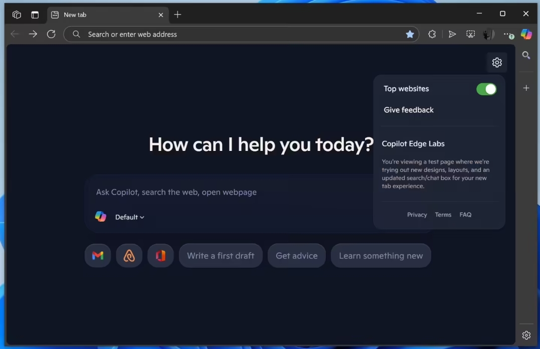 Edge 浏览器新标签页升级：AI 智能助手上线，答疑解惑更轻松截图