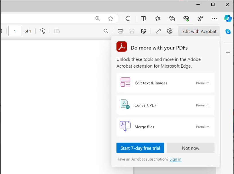 Edge浏览器将于2025年9月起强制迁移Adobe PDF引擎，2026年初停用旧版PDF引擎截图