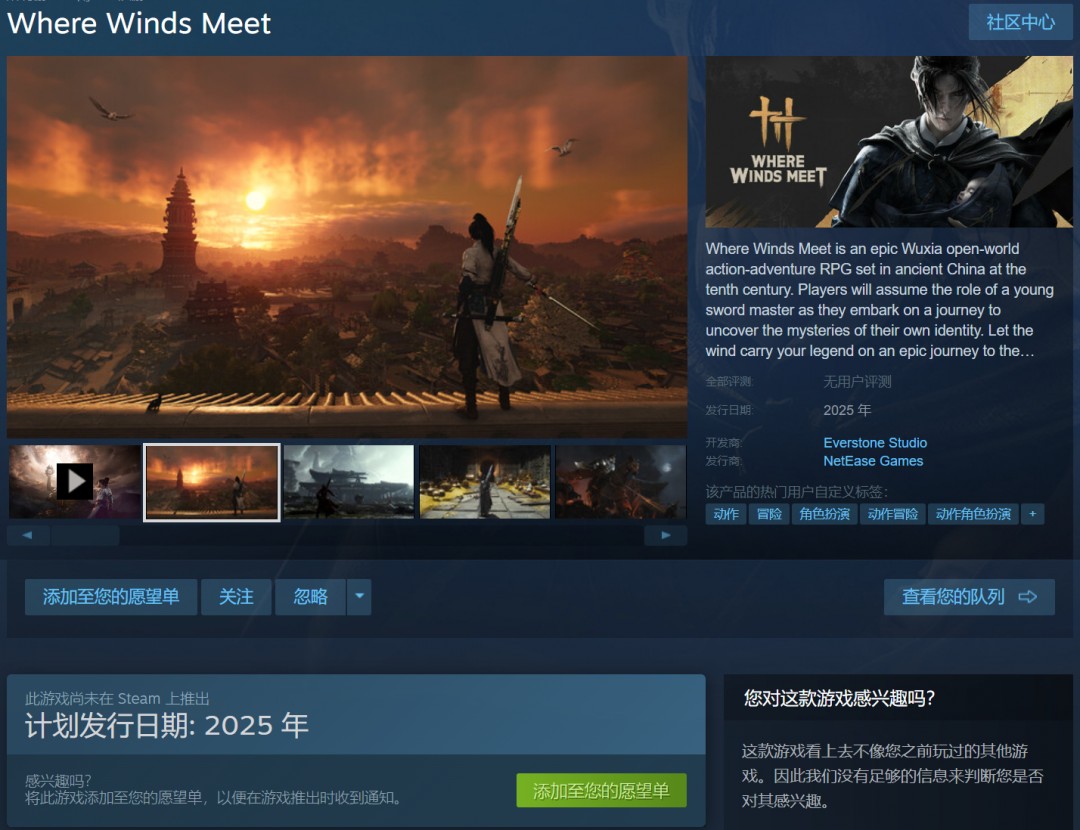 国产武侠新作《燕云十六声》Steam页面公开，但锁国区截图